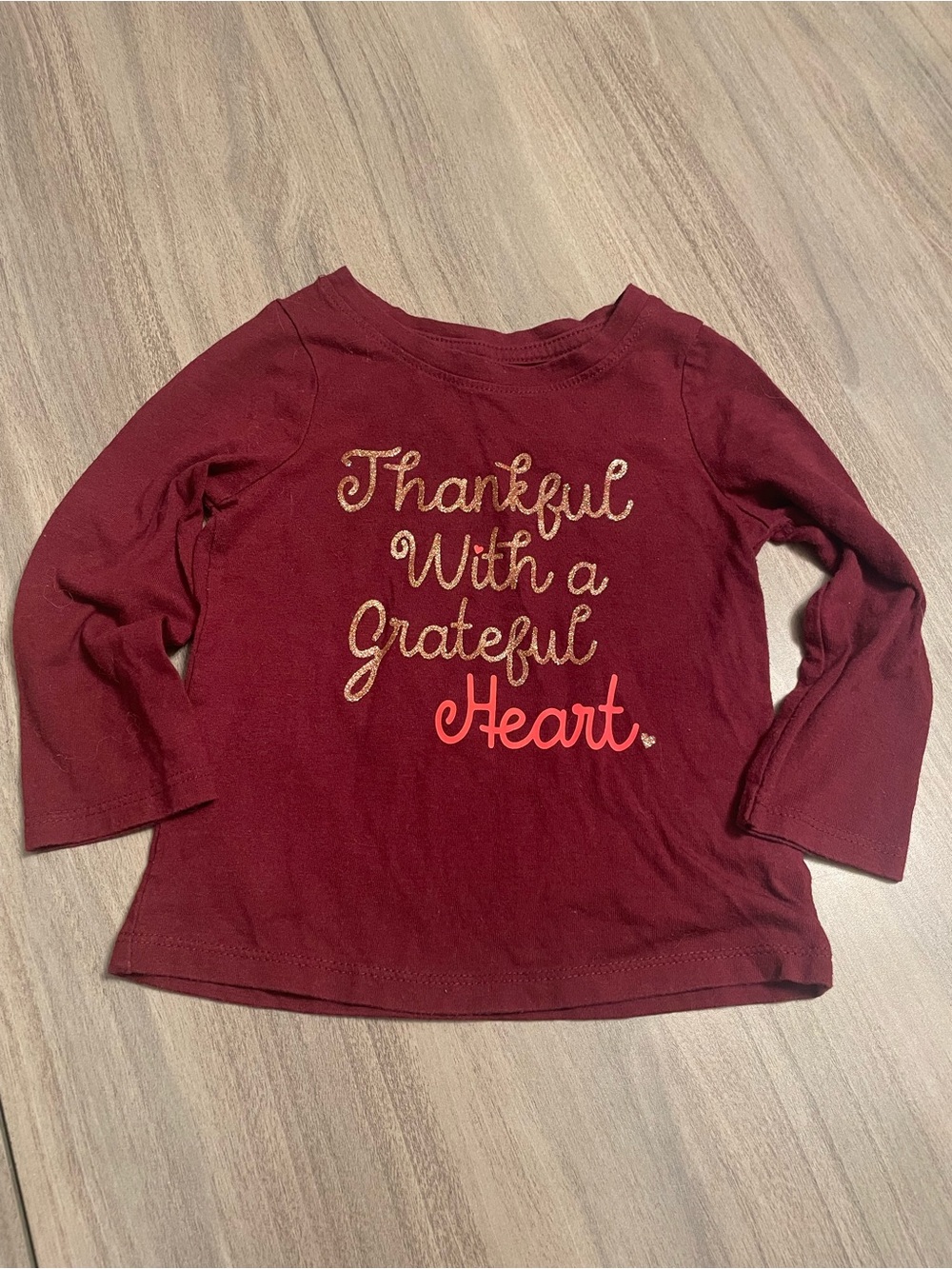 Cat & Jack Girls’ 18 Months “Thankful with a Grateful Heart” Long Sleeve Shirt –